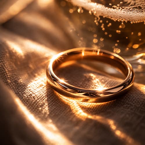 A ring laying on top of rough fabric